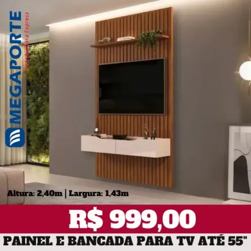 Painel Ripado + Bancada 1,43m para TV até 55" (Novo) Entrega Grátis!