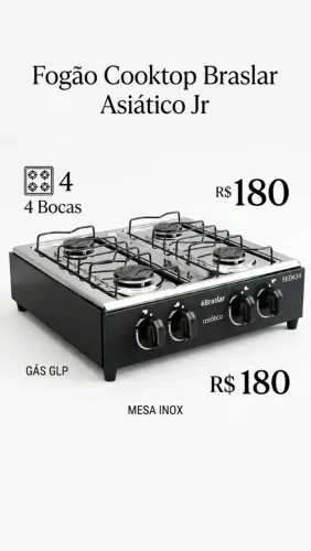 ? Oportunidade! Fogão Cooktop Braslar Asiático Jr 4 Bocas - R$ 180