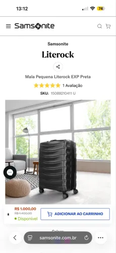 Mala de bordo sansonite literock preta