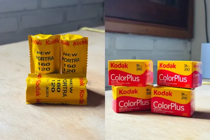 4 filmes Kodak ColorPlux iso 200 36exp, e 3 filmes portra 160 120
