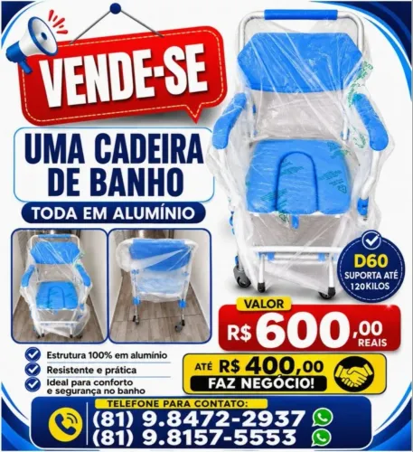 Cadeira de banho aceito cartão de crédito,parcelo até 3 vezes em todos os cartões