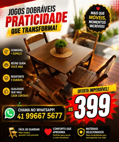 MESA DOBRAVEL   70X70 4 CADEIRAS