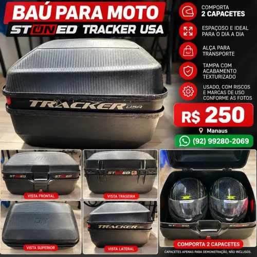 Baú para moto Stoned Tracker USA 52 litros + base e chave