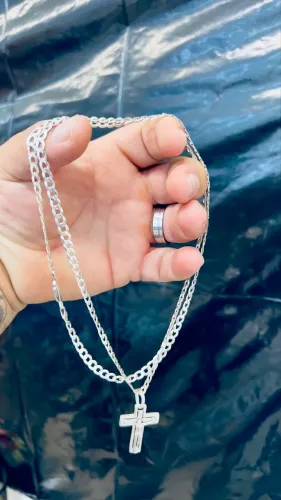 Corrente de Prata + Pingente Crucifixo 
