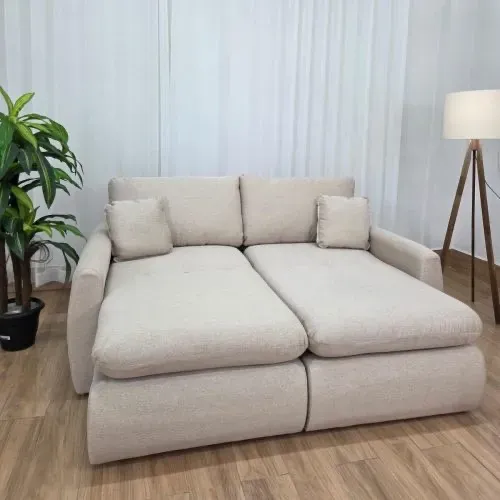 Sofá Cama Retrátil Reclinável Bia 2.10m Linho Entrega Rápid