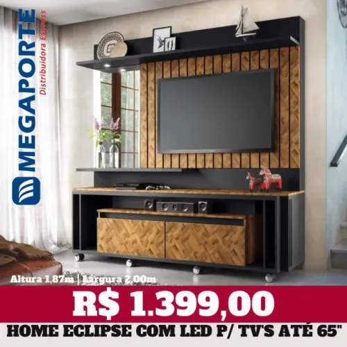 Home Theater Ripado Painel com LED para TV até 65" (Novo) Entrega Grátis! 