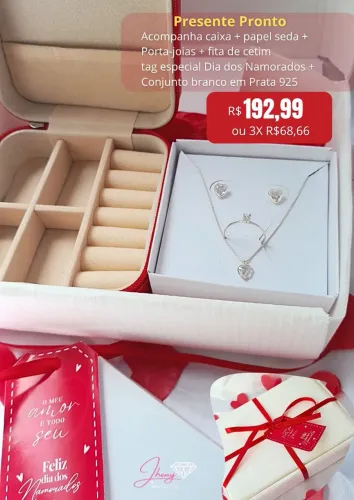 Kit presente dia dos namorados com conjunto branco em prata 925