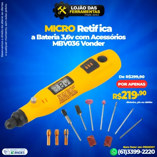 Micro Retifica a Bateria 3,6v com Acessórios MBV036 Vonder
