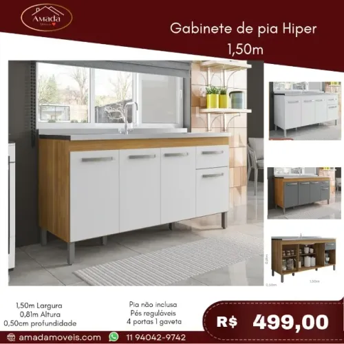 Gabinete de Pia hiper 1,50, a pronta entrega