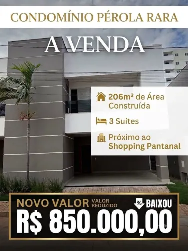Vende-se sobrado com 3 suítes no Condomínio Pérola Rara em Cuiabá MT