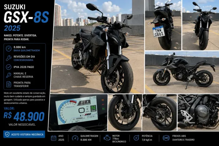 Suzuki GSX-8S 2025 - Apenas 8.886 km