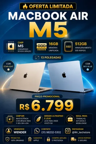 MACBOOK AIR M5 | STARLIGHT e SKY BLUE | LACRADO | ENTREGA GRÁTIS!