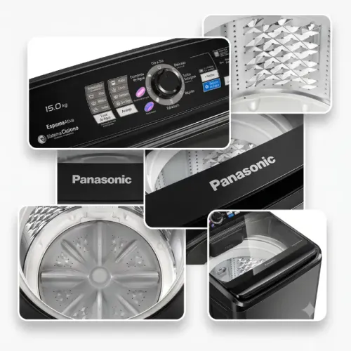 Máquina de Lavar Panasonic | Black Titânio | 15kg.