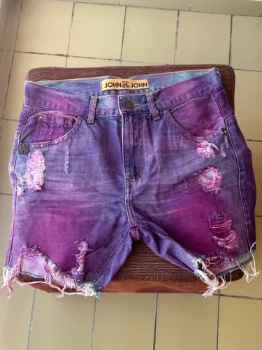 Short Jeans John John Feminino - Roxo Tie Dye Destroyed - Original