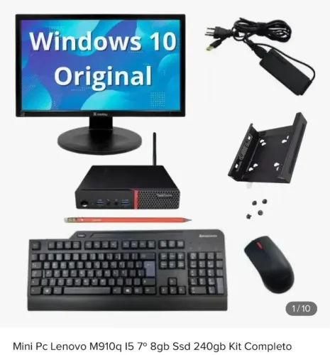 Mini PC Lenovo M910q l5 7º 8gb Ssd 240gb + Kit Completo (Monitor + Teclado + Mouse)