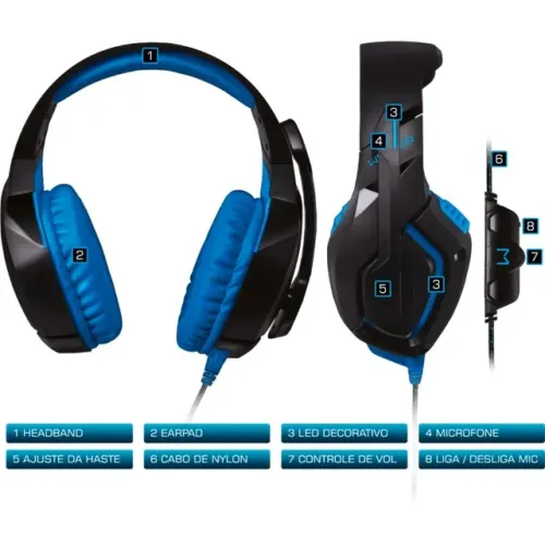 Headset Gamer Warrior Straton Usb 2.0 Stereo LED Azul - PH244 *NOVO