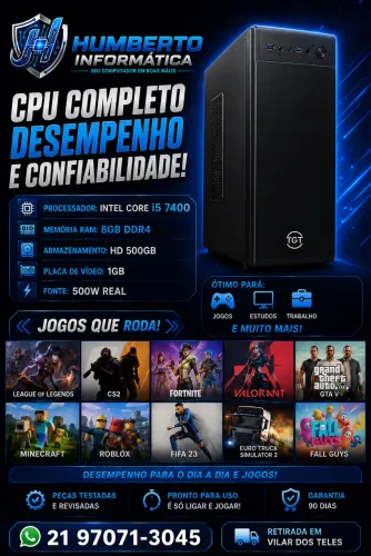 PC Gamer i5 7400 + 8GB RAM + Placa de Vídeo | Pronto para Jogar!