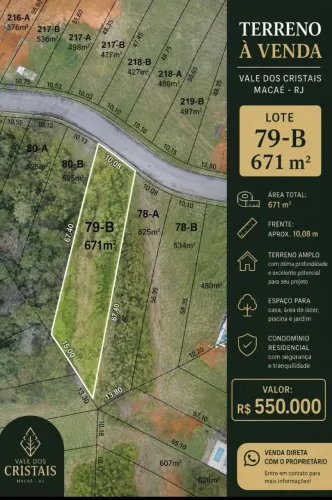 Terreno 671 m² em Condomínio Vale dos Cristais - Macaé