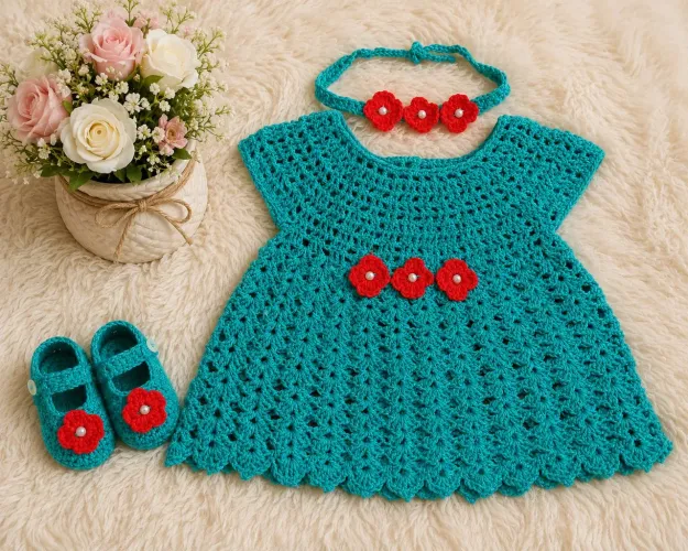 Vestido de crochê de 0 a 3 meses