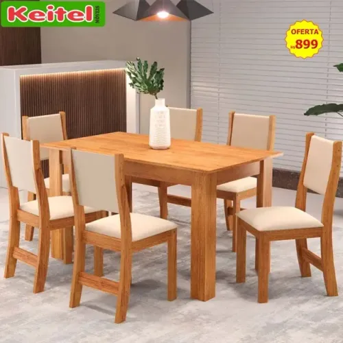 Mesa Retangular Violeta Com 6 Cadeiras Sol Mel Marfim