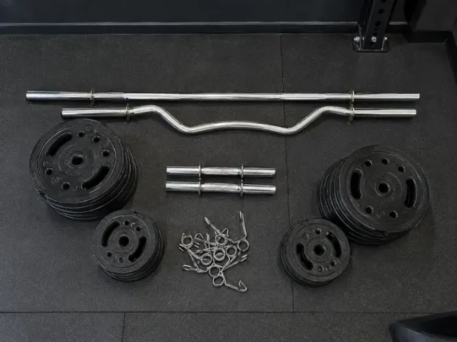 Kit musculação #3 3 barras maciças com anilhas pintadas