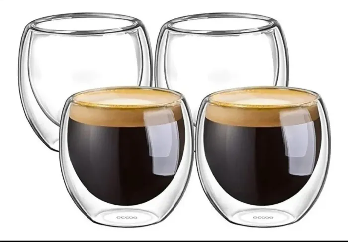 Kit 4 copinhos pra café 80ml (vidro duplo)