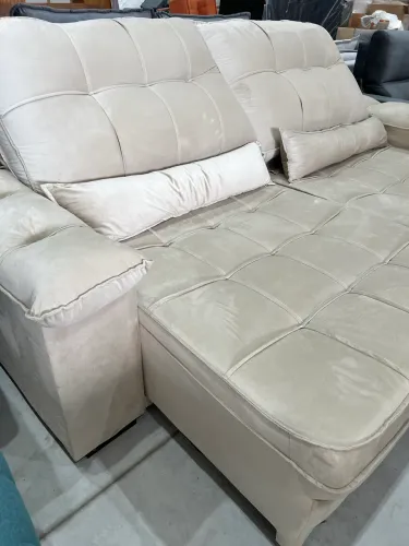 Sofá Retrátil 2,00m Veludo Bege NOVO PRONTA ENTREGA