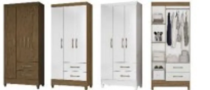 Quarto suíte Guarda Roupa 3 Portas -Branco/Rosa, Branco, Castanho, Naturale/Branco