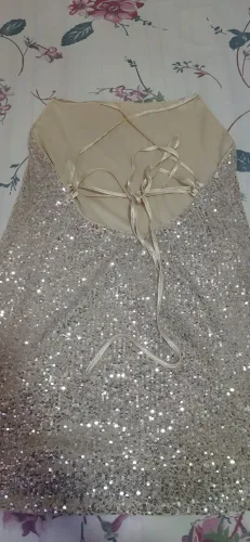 Vestido curto paete dourado champanhe 
