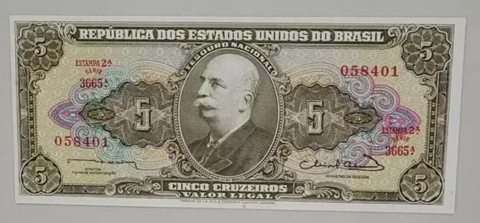 Cedula/nota antiga, 5 cruzeiros