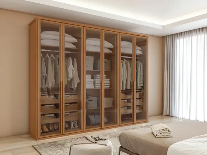 Roupeiro Closet Casal Amendoa com LED 100%MDF 