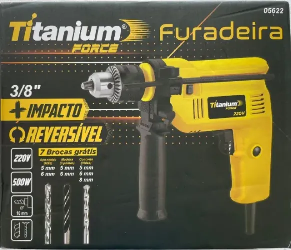 Furadeira de Impacto Titanium Force 500w 3/8 Reversível 2800 rpm 220v e 7 Brocas