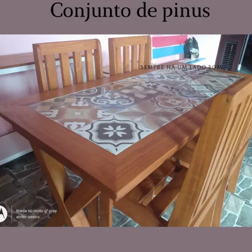 Conjunto rustico em madeira de pinus 