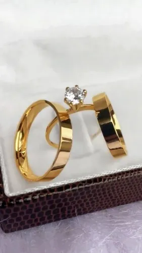 Conjunto 3mm banhado em ouro amarelo - Prata 950