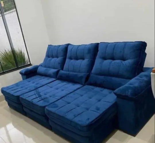 Sofá retrátil reciclável azulão novo a pronta entrega