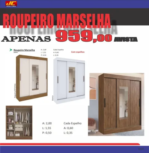 Roupeiro Marselha com Espelho - Apenas R$ 959,00