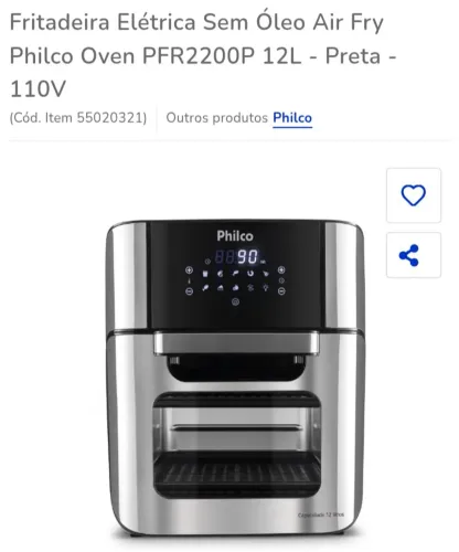 Air fryer e forno Philco oven 12 litros 110v