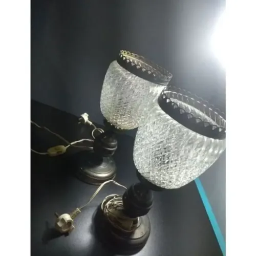 Abajur em Metal, Cobre e Vidro Trabalhado | Vintage | Déc. 70 | Conservado | Unidade