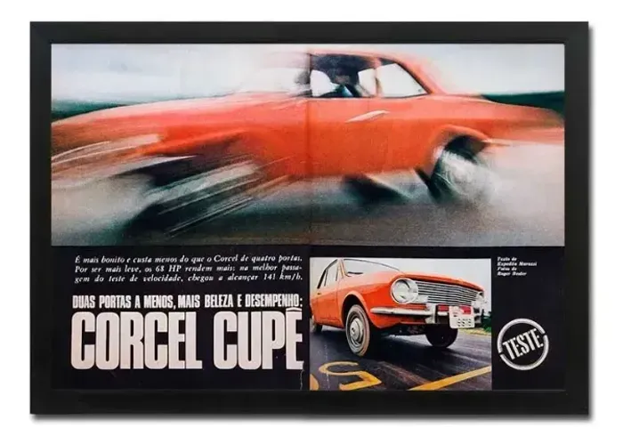 Ford Corcel Cupê 1970 - Quadro / pôster decorativo com matéria original de revista