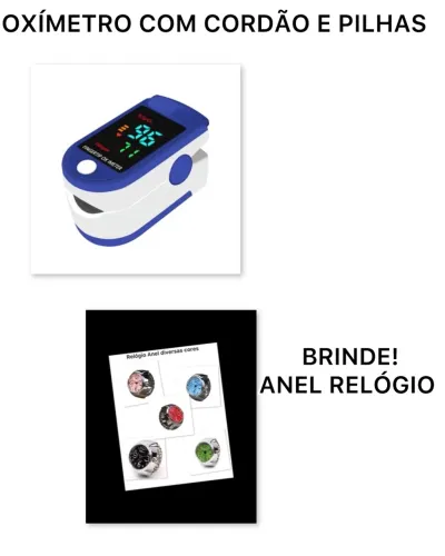 Oxímetro digital com cordão e pilhas + anel relógio de brinde