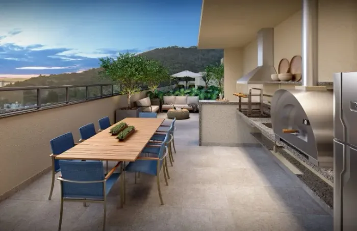 Orla Central , Apartamento na planta, quarto, Varanda, vista para a Baía