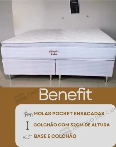 Cama Benefit molas pocket ensacada Base e colchão Queen R$ 1680 king R$ 1949