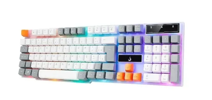 Teclado Semi-Mecânico Gamer Rise Mode G1, Rainbow, USB, Branco e Cinza - RM-TG-01-WG