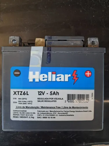 Bateria Heliar XTZ6L para Moto. Usada