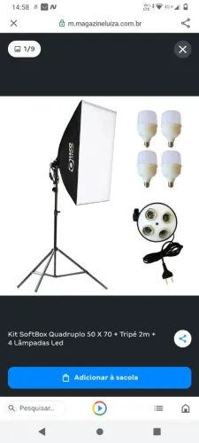 Kit SoftBox Quadruplo 50 X 70 + Tripé 2m + 4 Lâmpadas Led 