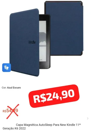 Capa Magnética AutoSleep Kindle K6 2022 - Azul Escuro