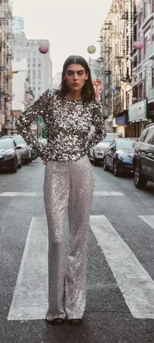 Calça de paetê prata 
