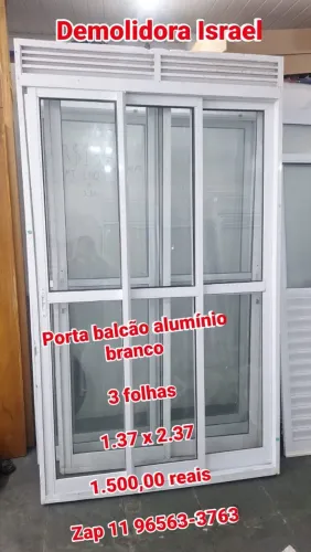 Porta balcão alumínio branco 3 folhas