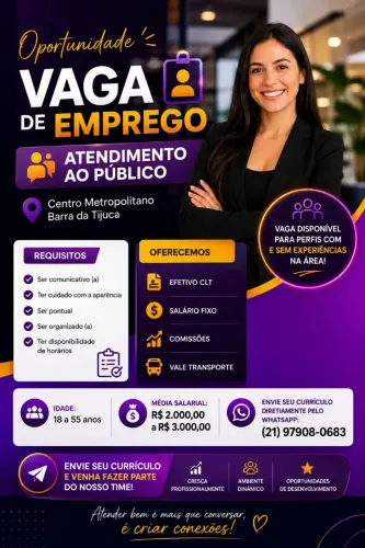 VAGA PARA TRABALHAR COM O PÚBLICO