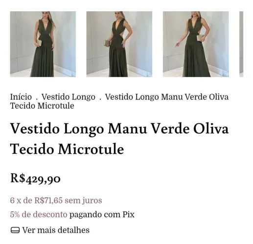 Vestido Longo Manu Verde Oliva Tecido Microtule
